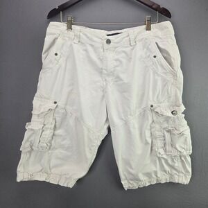 Fried Denim Cargo Shorts Mens 36 White Multi Pocket Utility Cotton Casual Y2K